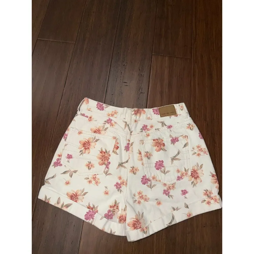 American Eagle High-Rise Floral Denim Mom Shorts 4